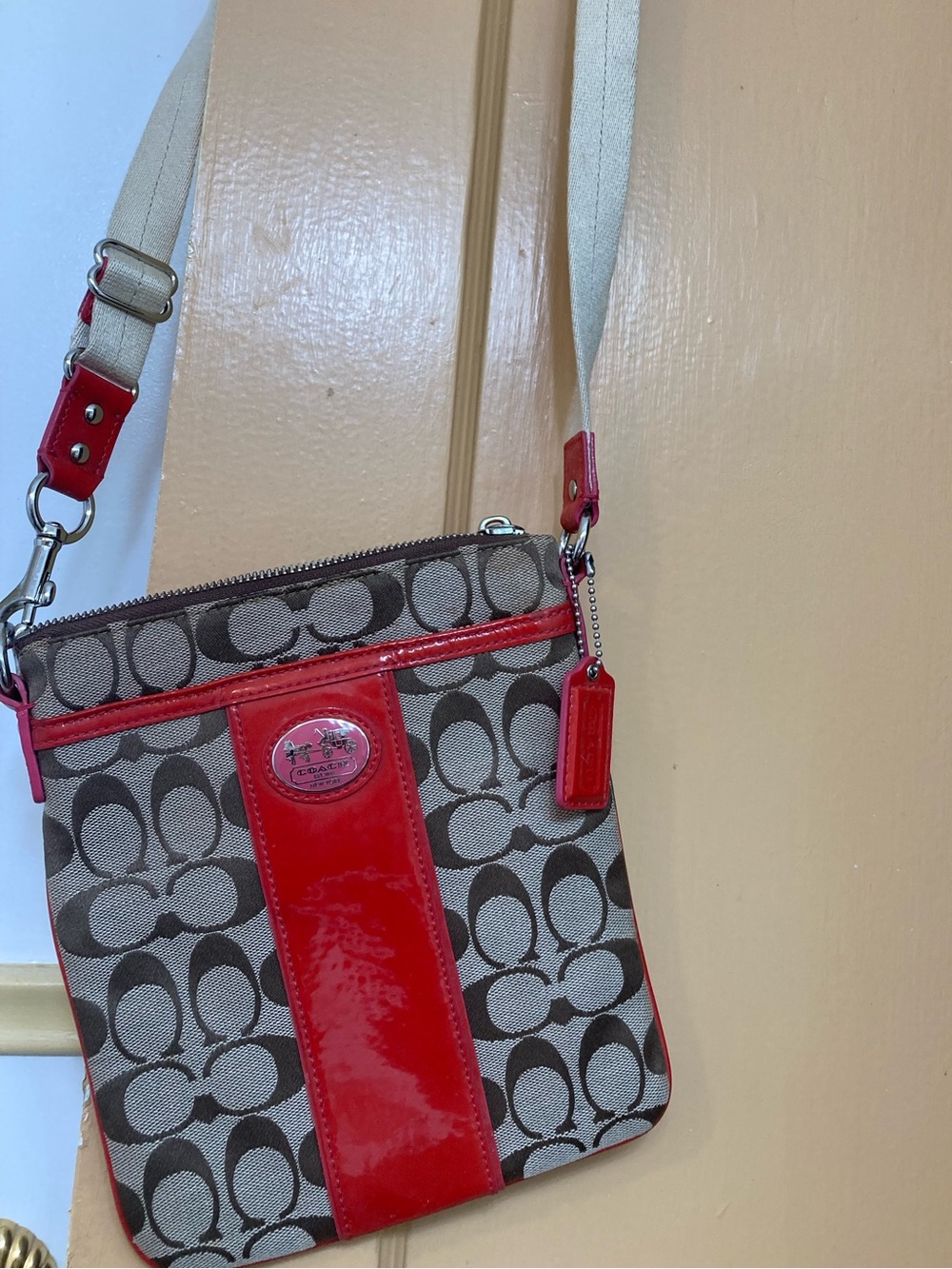 Coach Crossbody bag, orange, brown, tan logo